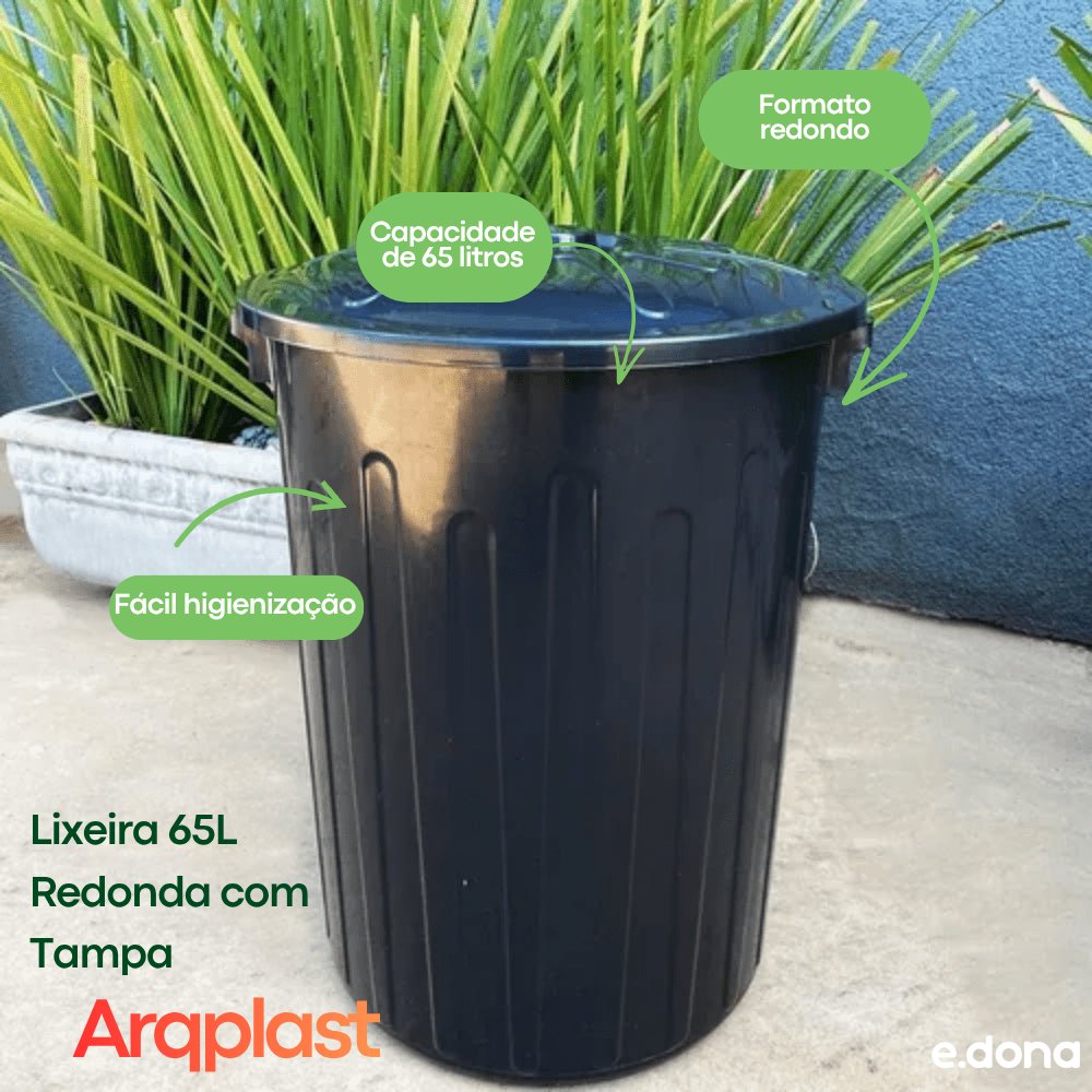 Lixeira 65L Redonda com Tampa Arqplast