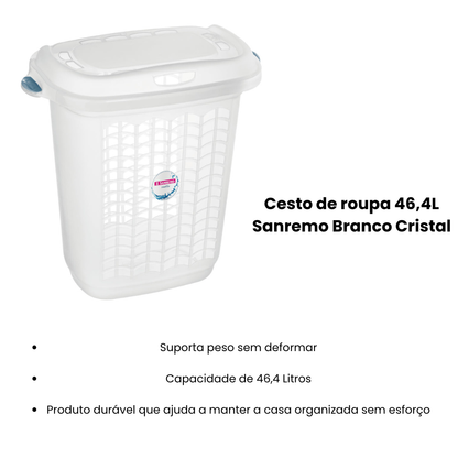 Cesto de roupa 46,4L Sanremo Branco Cristal