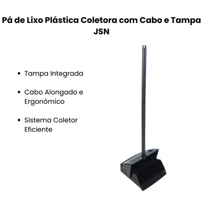 Pá de Lixo Plástica Coletora com Cabo e Tampa JSN