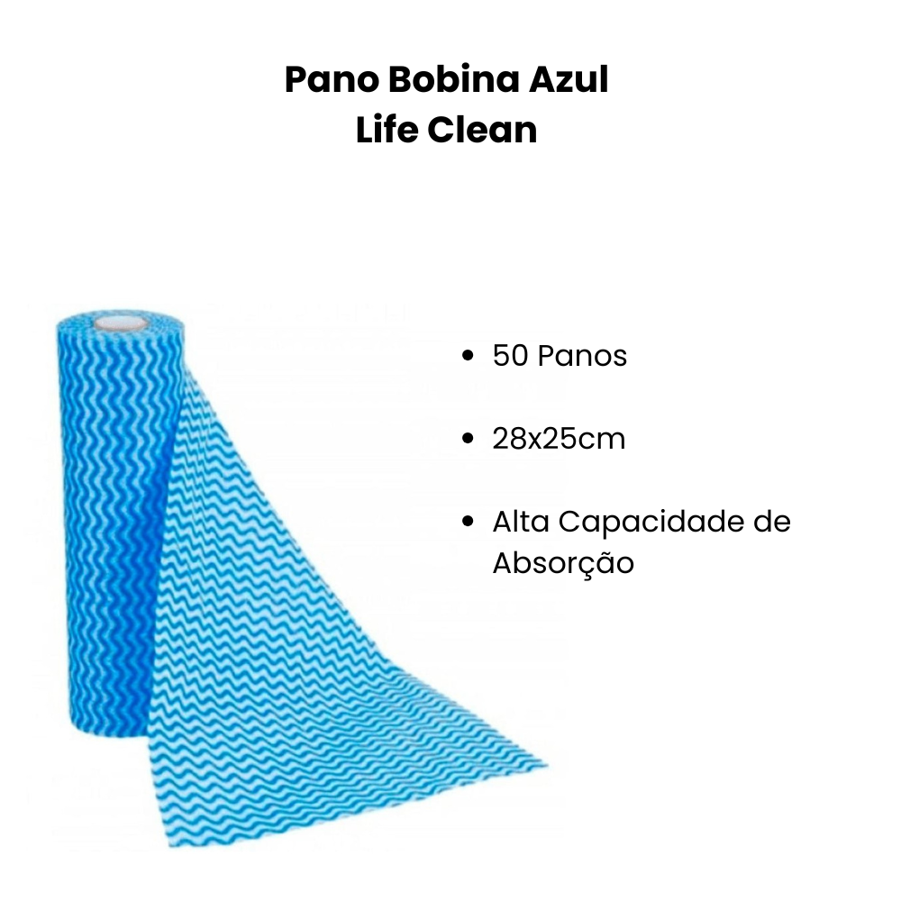 Pano Bobina 28x25cm Azul Life Clean com 50 Panos