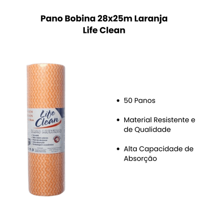 Pano Bobina 28x25m Laranja Life Clean com 50 panos