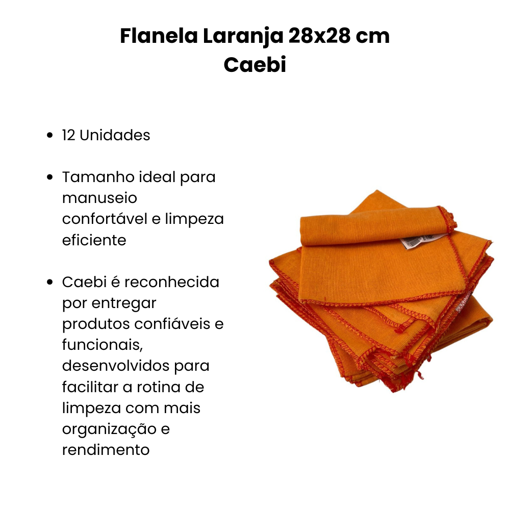 Flanela Laranja Caebi 28x28 cm com 12 Unidades