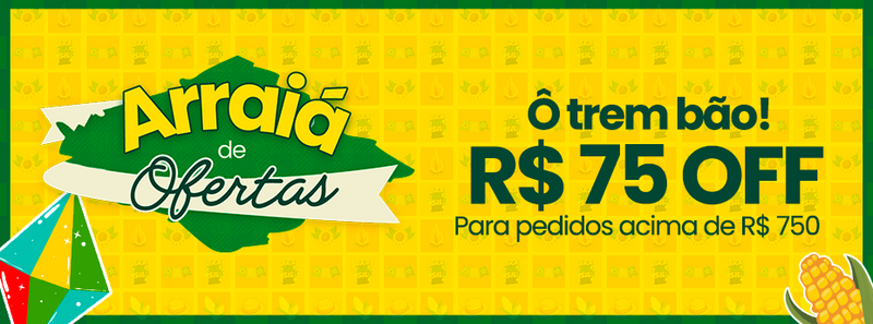 R$ 75,00 off em todo o site em compras acima de 750,00