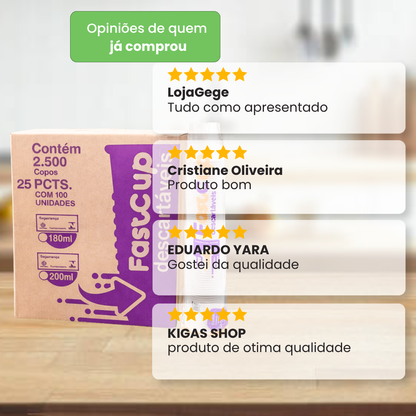 Copo Descartável 180ml Transparente PS FastCup  - 2.500 Unidades