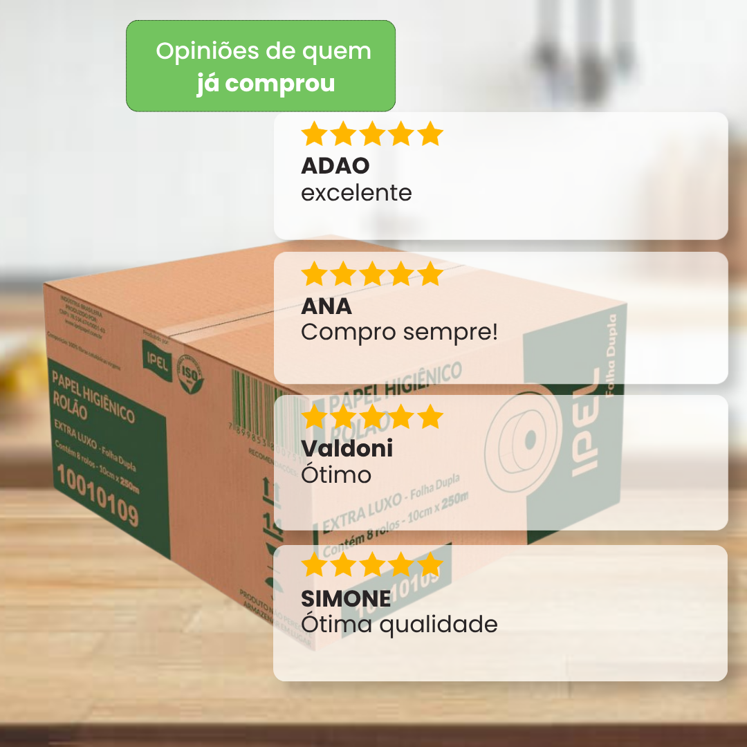 Papel Higiênico Rolão 100% Celulose Folha Dupla Renova 8 Rolos de 250m