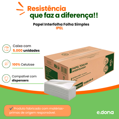Papel Interfolha 100% Celulose Indaial Light com 5.000 Folhas Simples tem Maciez e Resistência