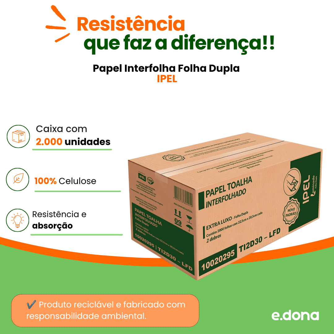 Papel Interfolha Folha Dupla 100% Celulose IPEL  – 2.000 Folhas