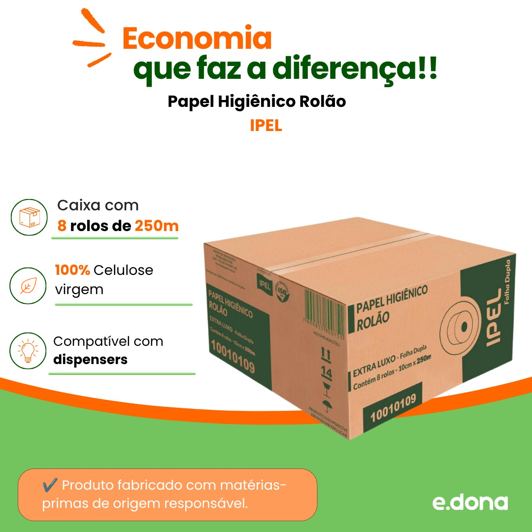 Papel Higiênico Rolão 100% Celulose Folha Dupla Renova 8 Rolos de 250m