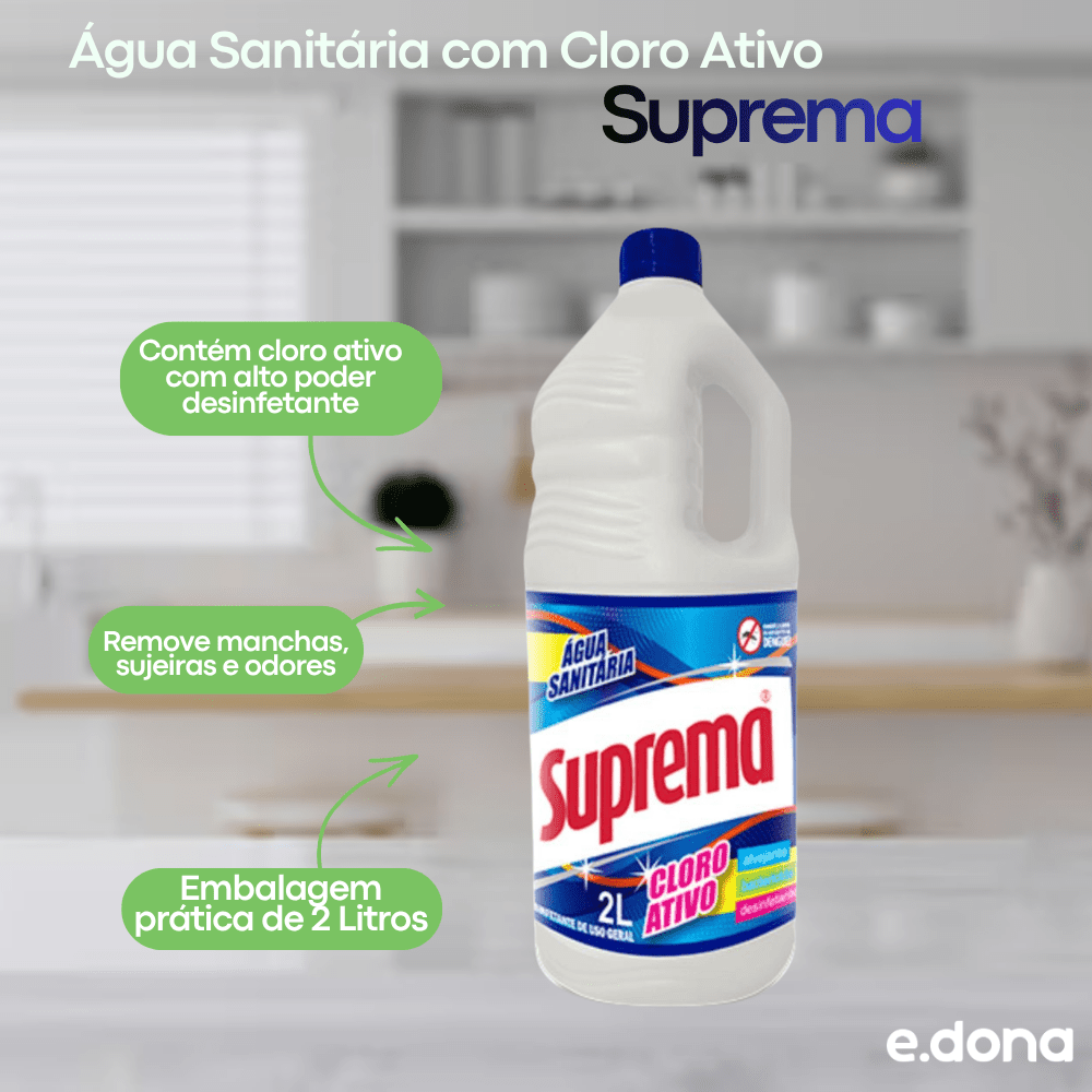 Água Sanitária com Cloro Ativo Suprema 2 Litros - e - dona