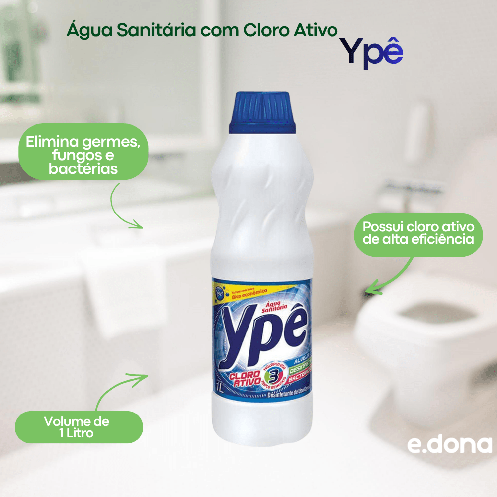 Água Sanitária com Cloro Ativo Ypê 1 Litro - e - dona