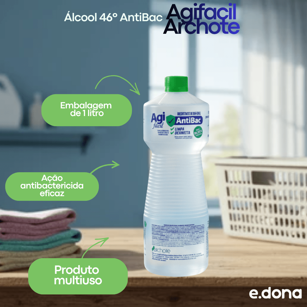 Álcool 46º AntiBac Agifacil Archote 1 litro - e - dona