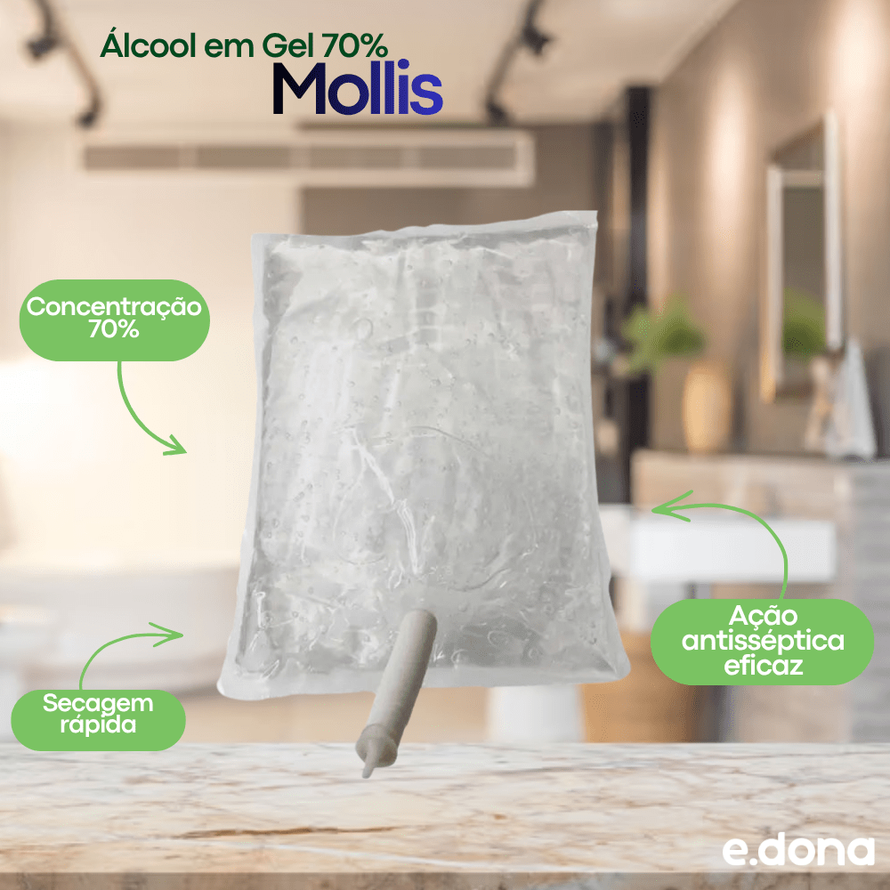 Álcool em Gel 70% Mollis Archote Refil 800ml - e - dona