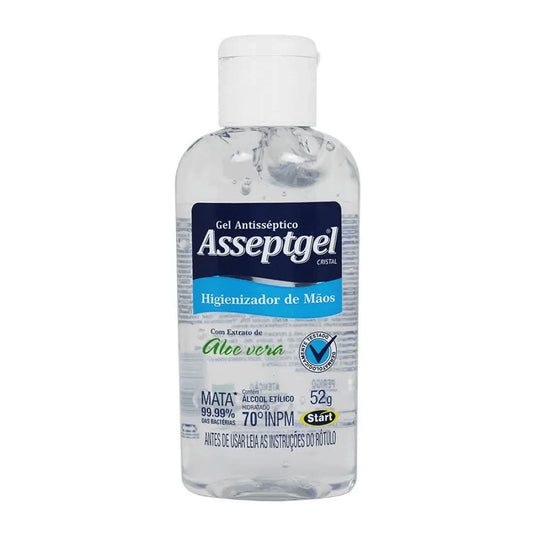 Álcool em Gel 71,04Á de bolso com Aloe Vera Asseptgel Cristal Start 52g - e - dona