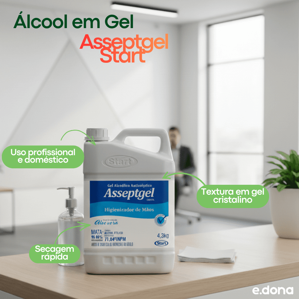 Álcool em Gel 71,04Á INPM Asseptgel Cristal Start 4,3Kg - e - dona