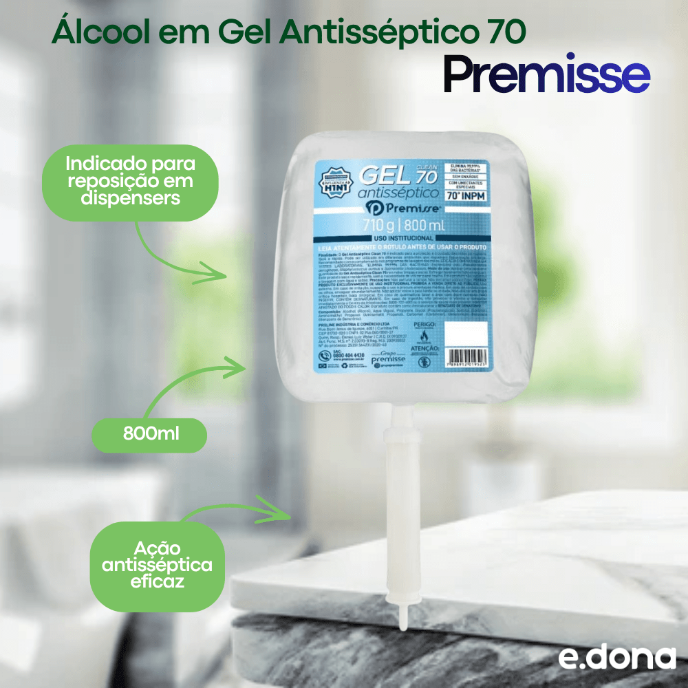 Álcool em Gel Antisséptico 70 Premisse Refil 800ml - e - dona