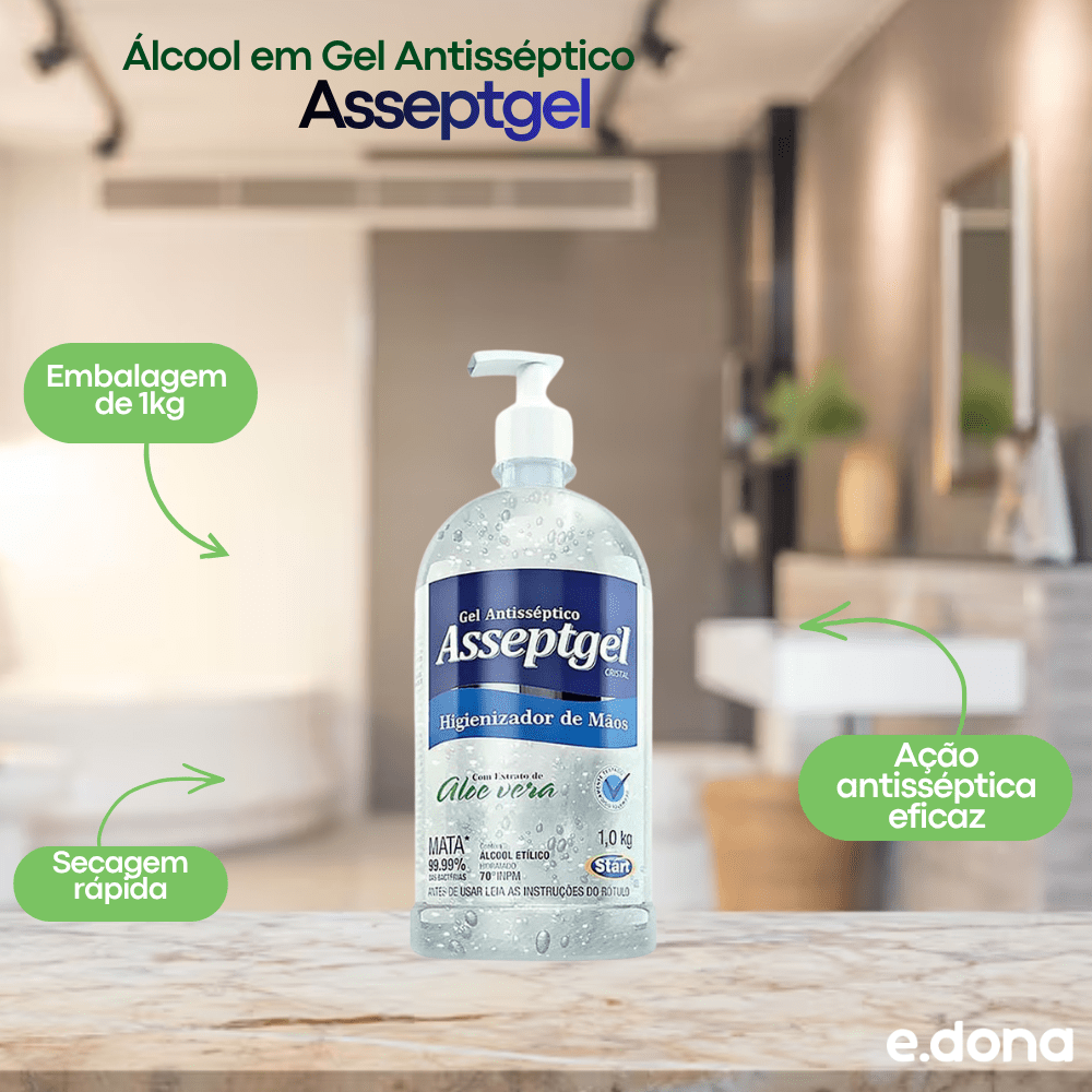 Álcool em Gel Antisséptico Asseptgel Cristal Start 1kg - e - dona