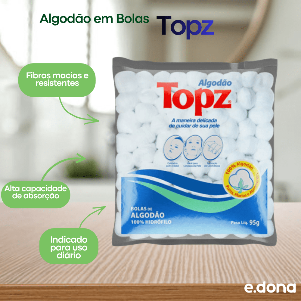 Algodão em Bolas 95g Topz - e - dona