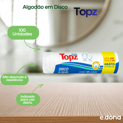 Algodão em Disco Topz - 100 Unidades - e - dona