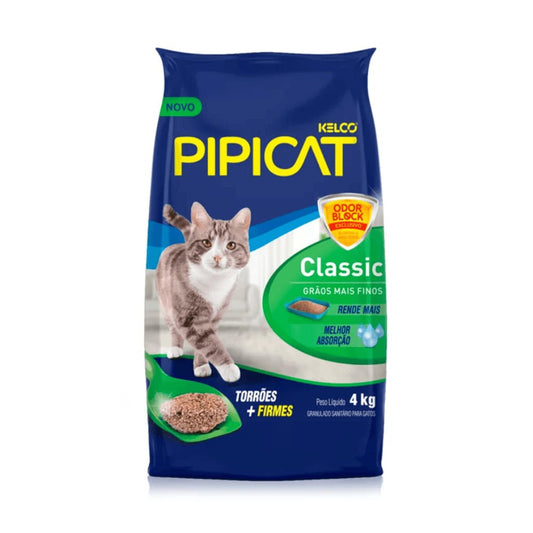 Areia Higiênica Sanitária para Gatos Classic Pipicat 4kg - e - dona