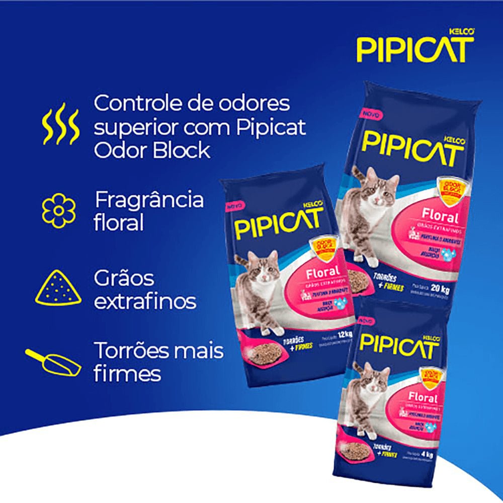 Areia Higiênica Sanitária para Gatos Floral Pipicat 4kg - e - dona