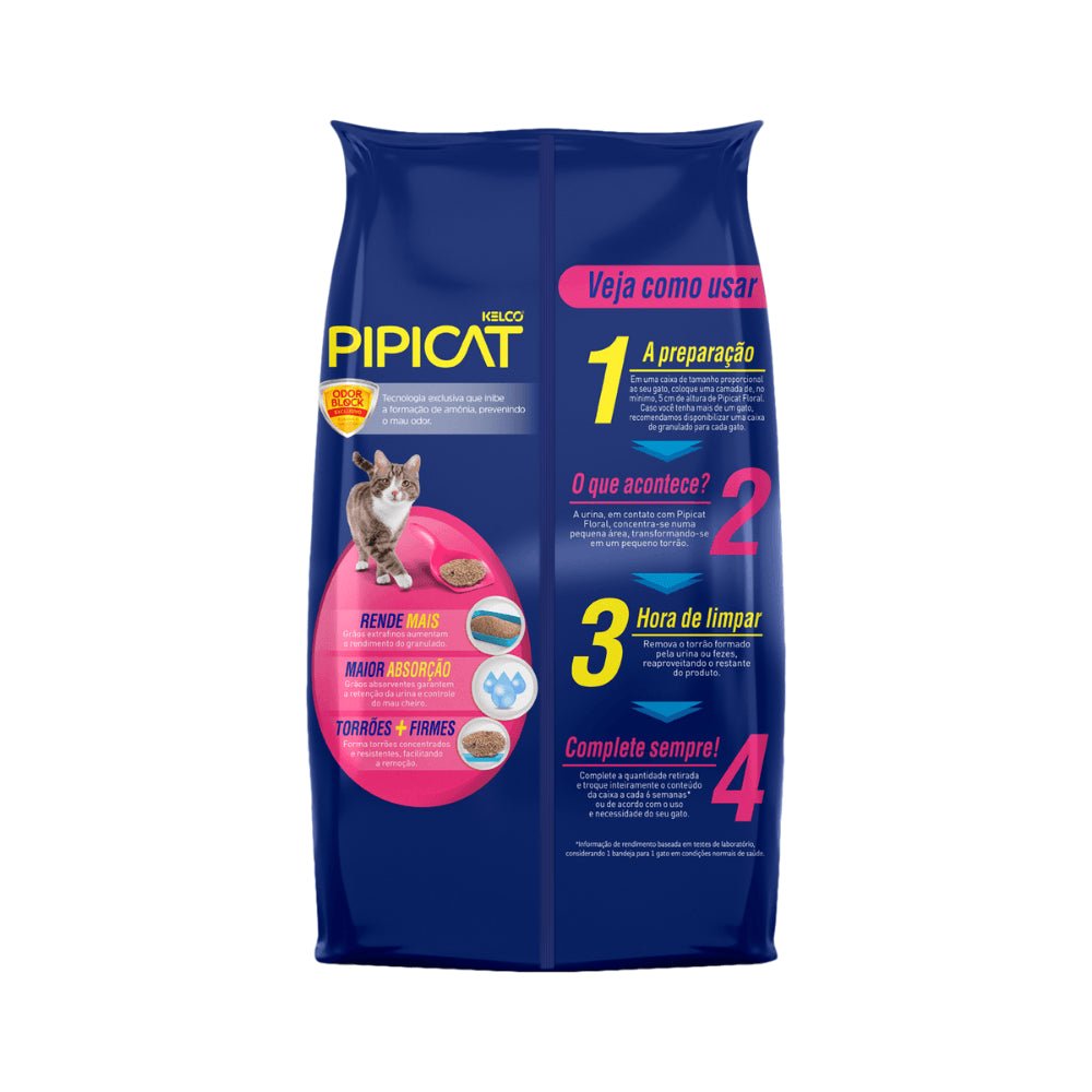Areia Higiênica Sanitária para Gatos Floral Pipicat 4kg - e - dona
