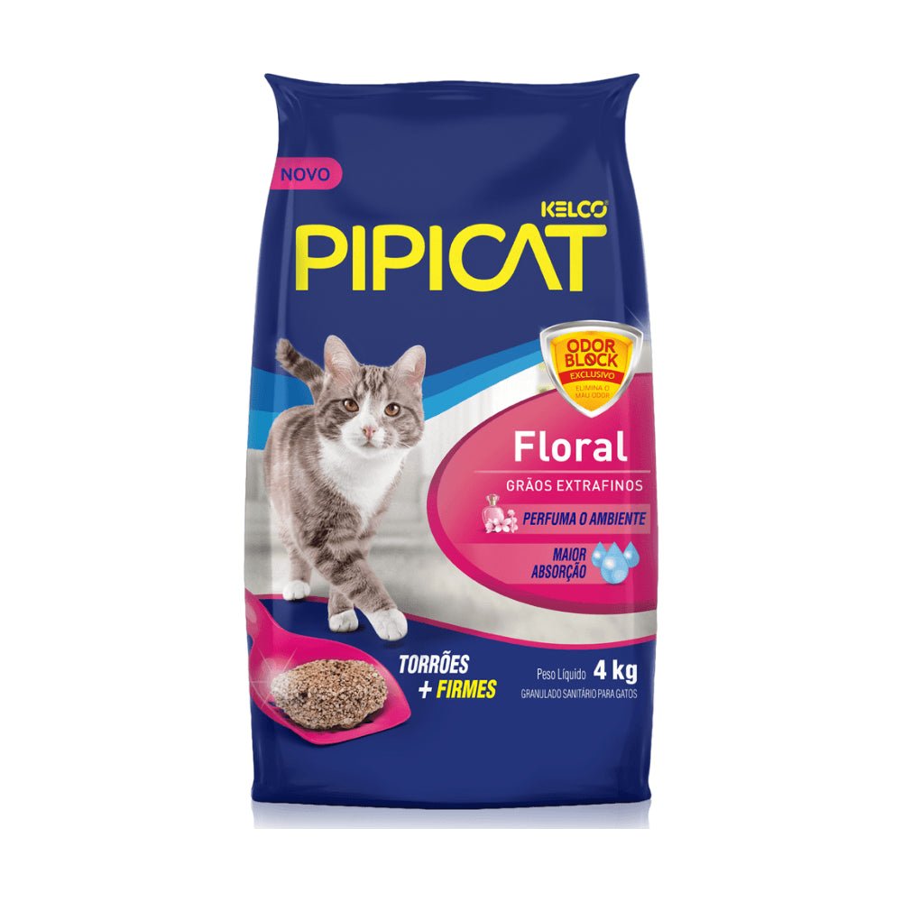 Areia Higiênica Sanitária para Gatos Floral Pipicat 4kg - e - dona