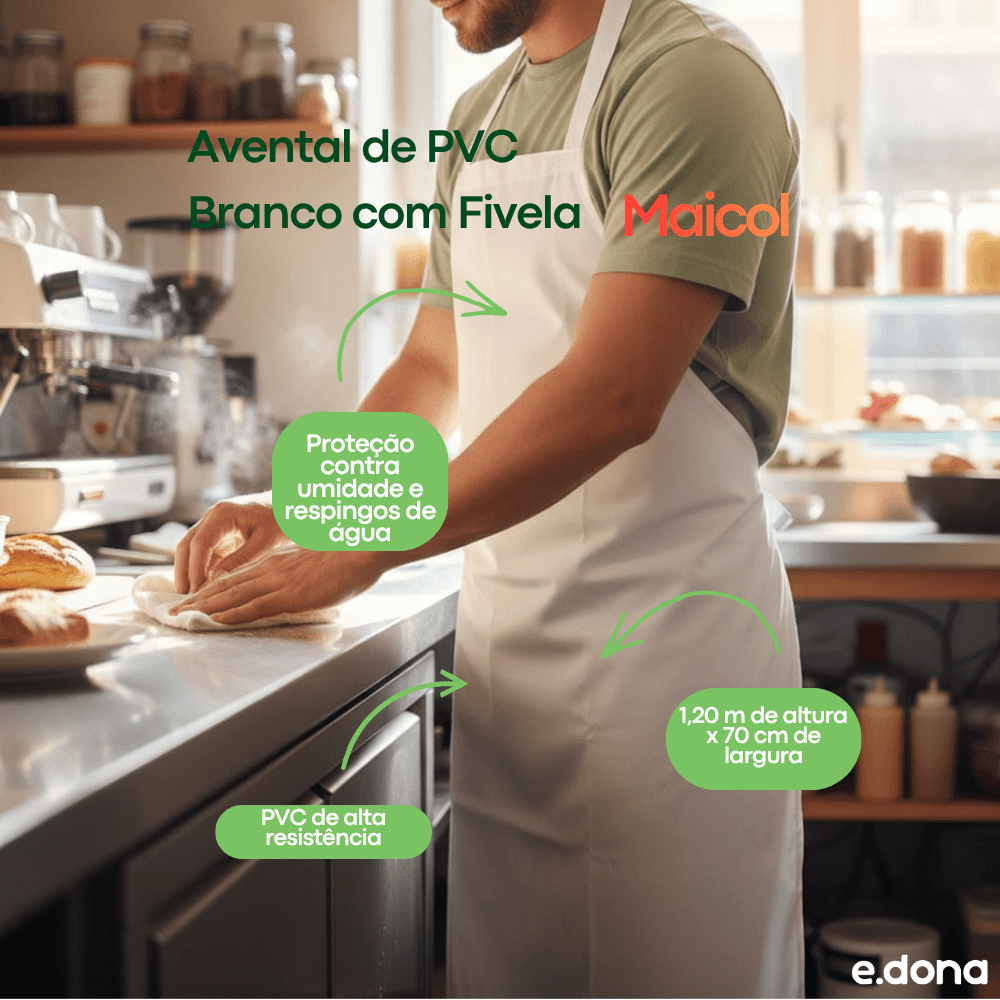Avental de PVC Branco com Fivela Maicol - e - dona