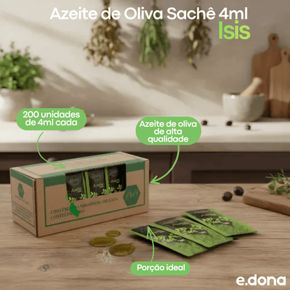 Azeite de Oliva Sachê 4ml Isis - Caixa com 200 Unidades - e - dona