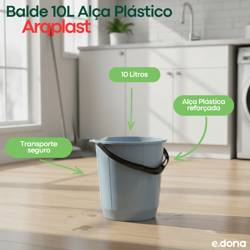 Balde 10 Litros Alça Plástico Arqplast - Cores Diversas - e - dona