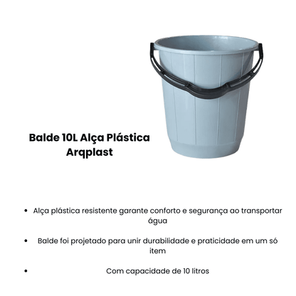 Balde 10L Alça Plástico Arqplast - Cores Diversas - e - dona