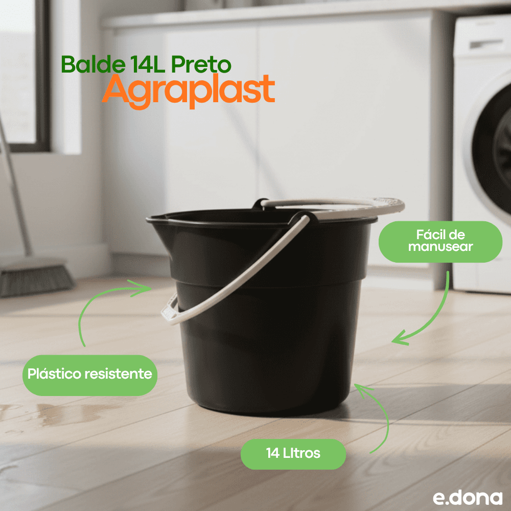 Balde 14 Litros Preto Agraplast - e - dona