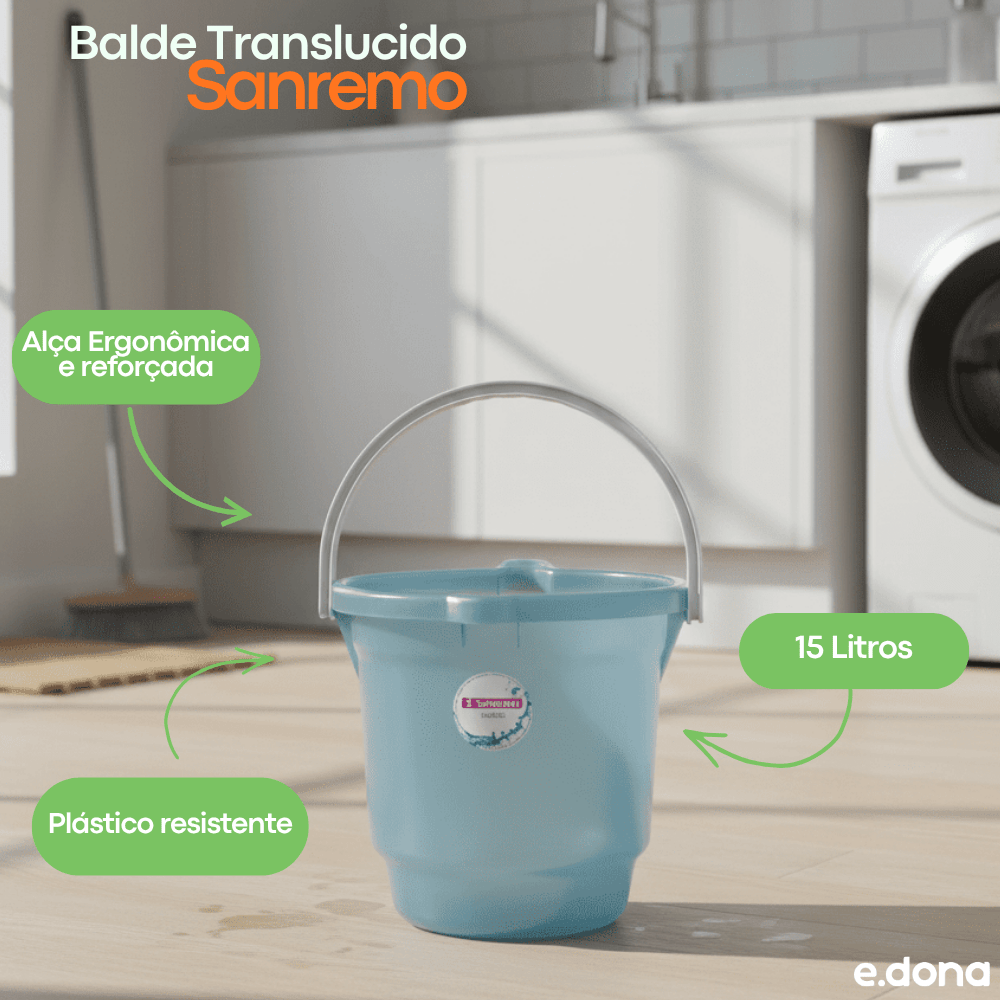 Balde 15L Sanremo Translúcido Azul - e - dona
