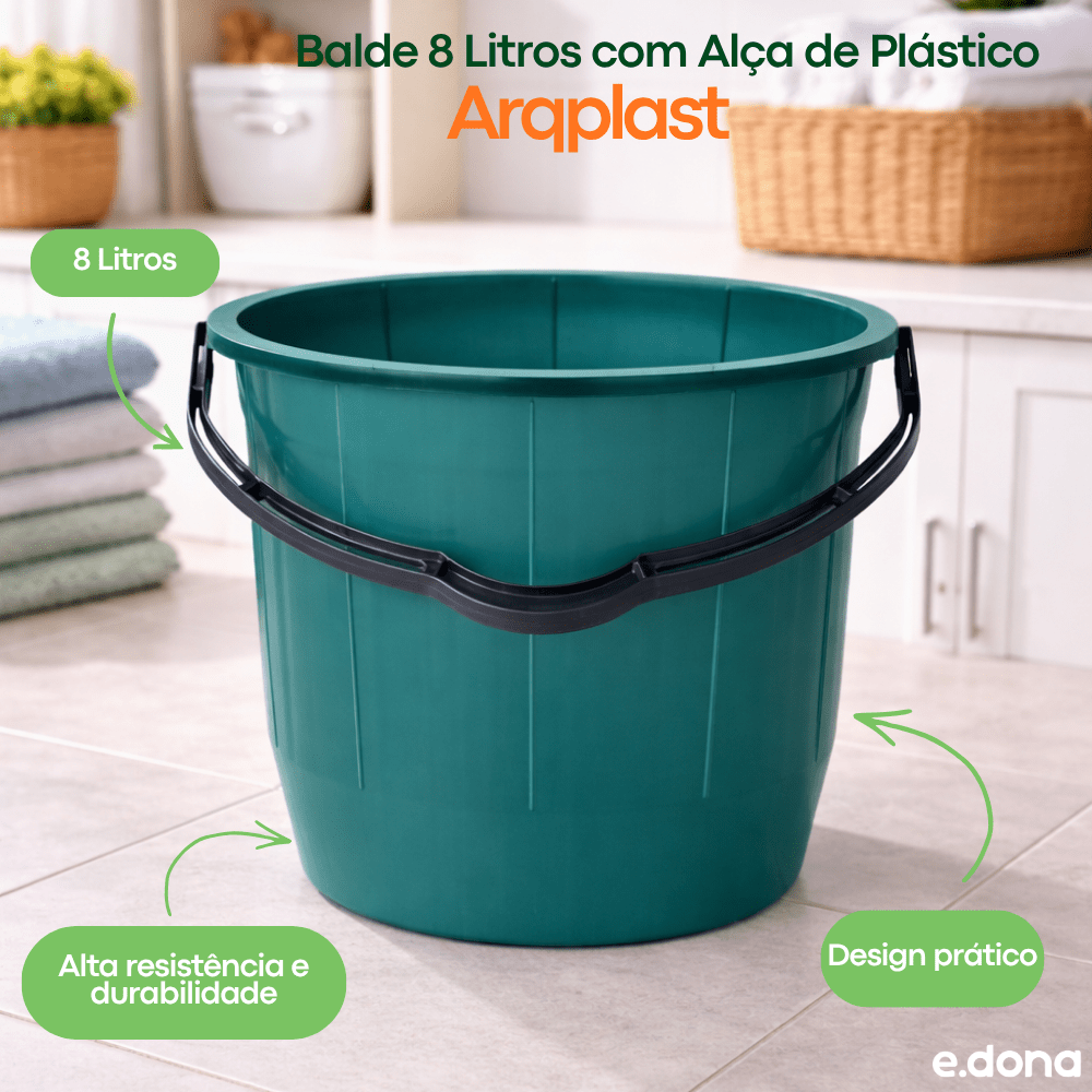 Balde 8 Litros com Alça de Plástico Arqplast – Cores Diversas - e - dona