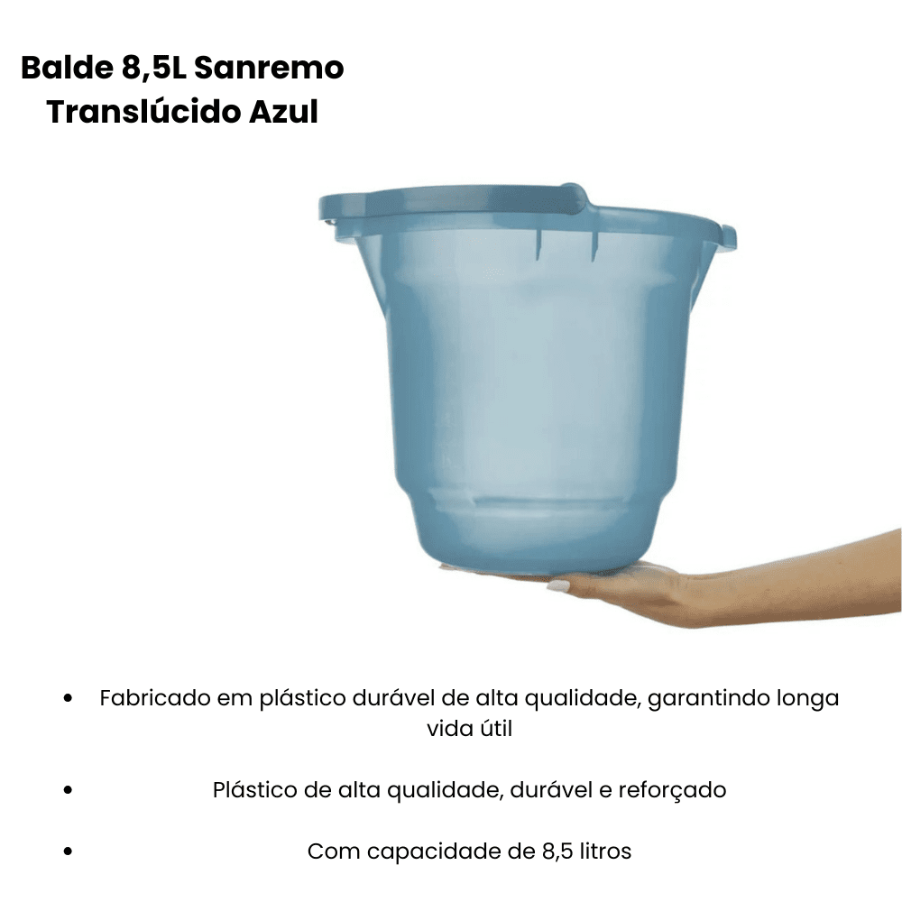 Balde 8,5L Sanremo Translúcido Azul - e - dona