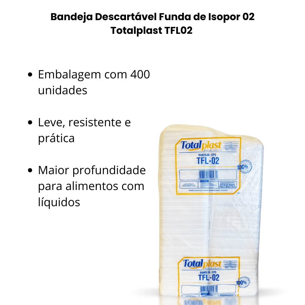 Bandeja isopor funda 02 Totalplast 400 unid | e.dona