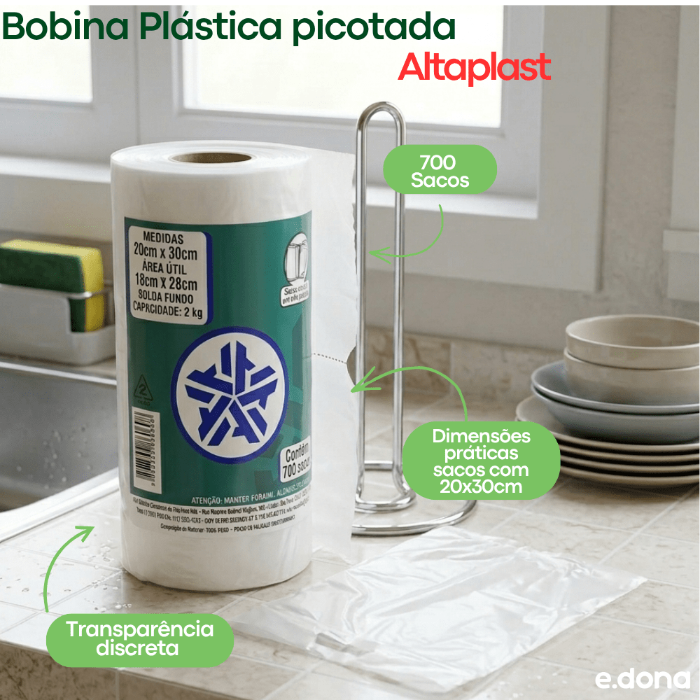 Bobina Plástica picotada 20x30 Altaplast com 700 sacos - e - dona