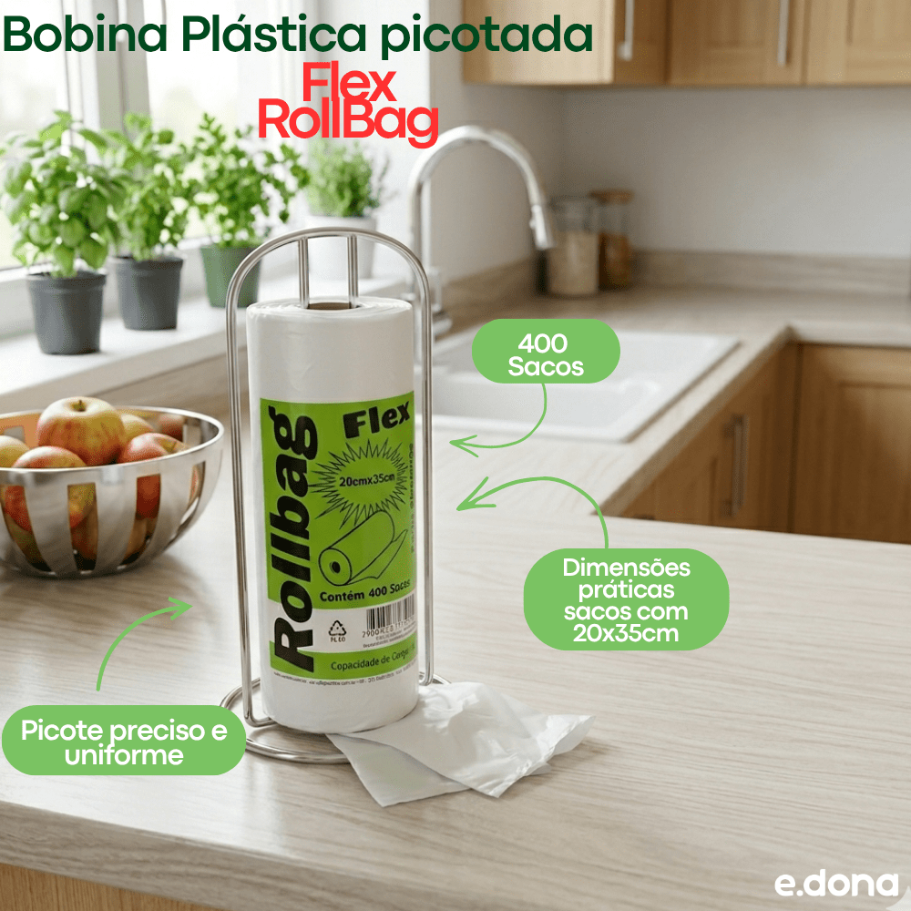 Bobina Plástica Picotada 20x35cm Flex RollBag - e - dona