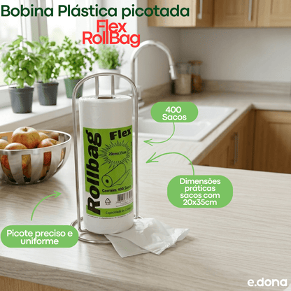 Bobina Plástica Picotada 20x35cm Flex RollBag - e - dona