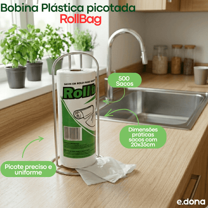 Bobina Plástica Picotada 20x35cm RollBag com 500 Sacos - e - dona