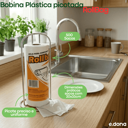 Bobina Plástica picotada 25x35cm RollBag com 500 sacos - e - dona