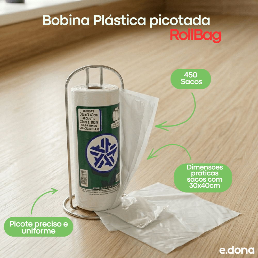Bobina Plástica picotada 30x40 Altaplast com 450 sacos - e - dona
