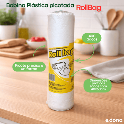 Bobina Plástica Picotada 40x60cm RollBag com 400 Sacos - e - dona