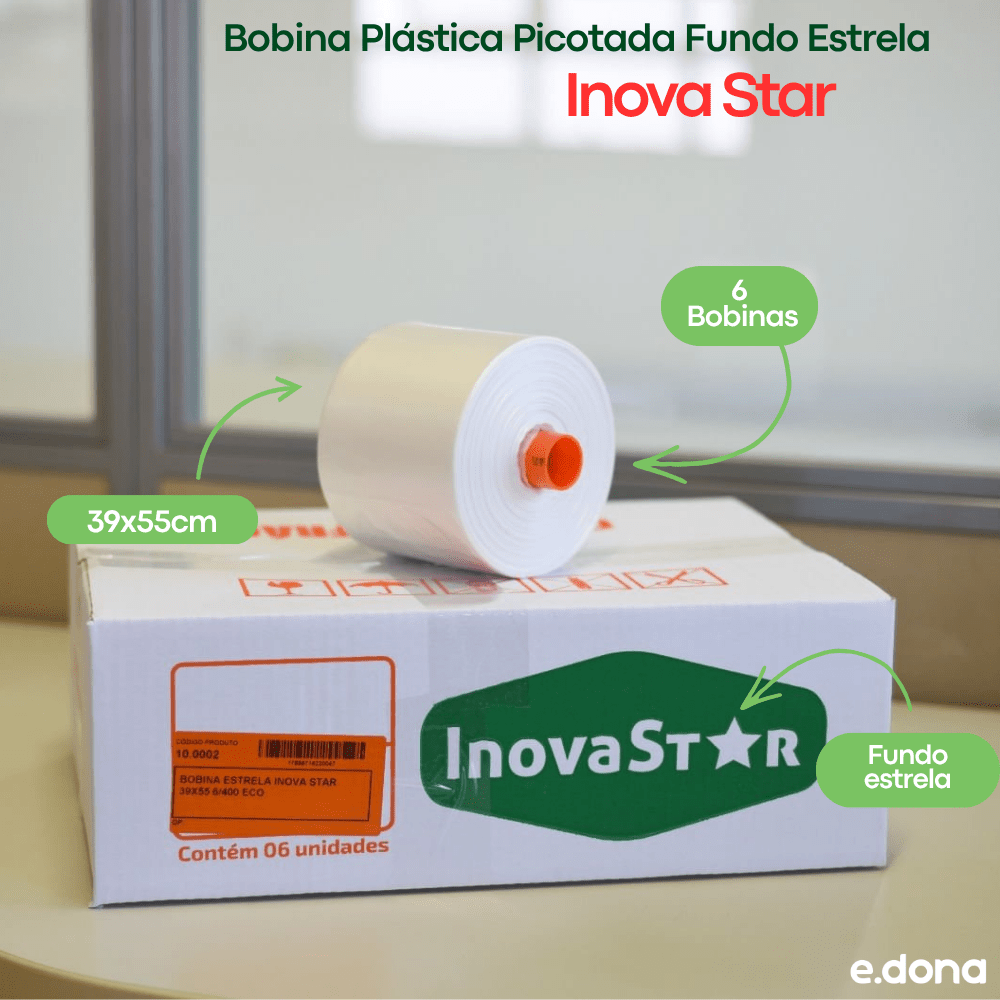 Bobina Plástica Picotada Fundo Estrela 39x55cm Inova Star - e - dona