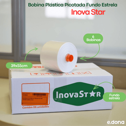 Bobina Plástica Picotada Fundo Estrela 39x55cm Inova Star - e - dona