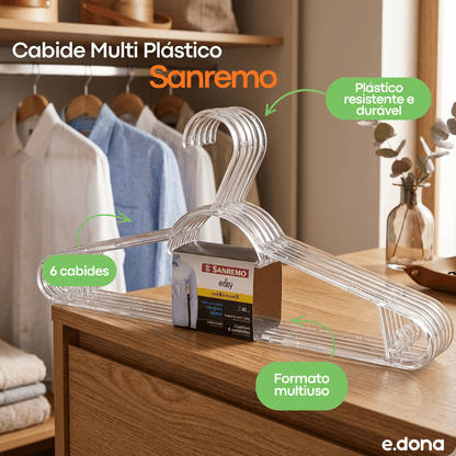 Cabide Multi Plástico 6 Peças Transparente Sanremo - e - dona