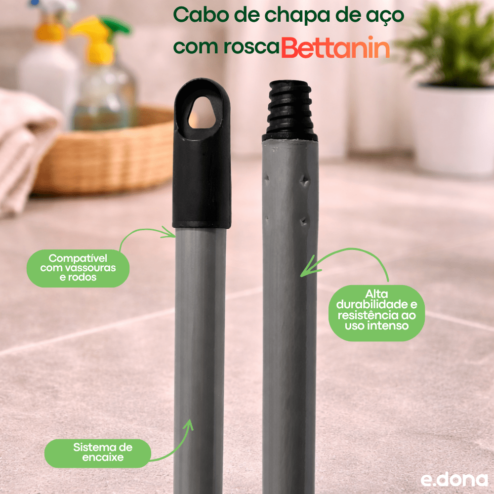 Cabo de chapa de aço com rosca para vassouras e rodos SuperPro Bettanin - e - dona