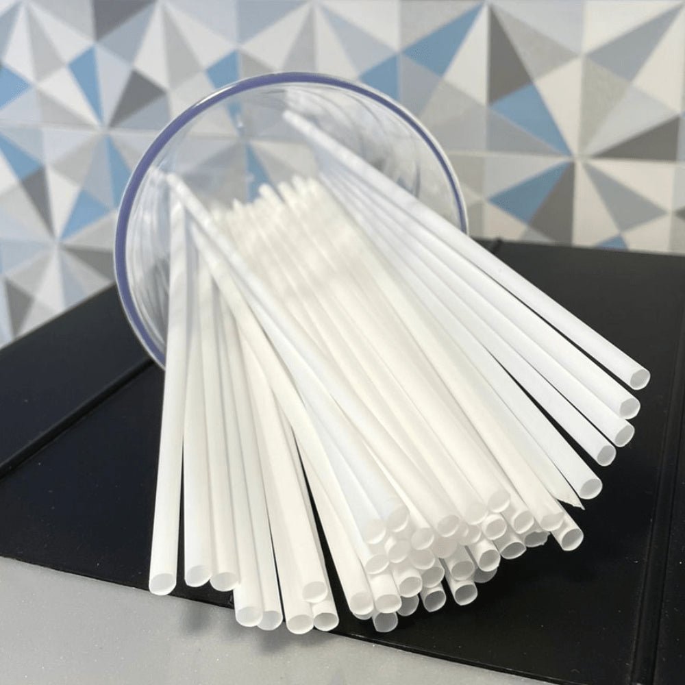 Canudo branco Biodegradável para Suco/Refrigerante Sachê Bicão com 500 unidades - e - dona