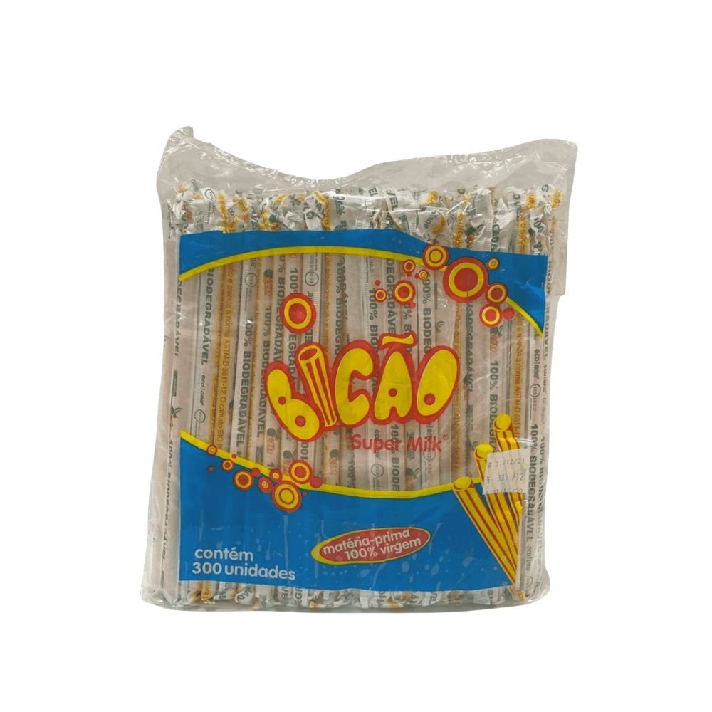 Canudo branco Biodegradável para Suco/Refrigerante Sachê Bicão com 500 unidades - e - dona