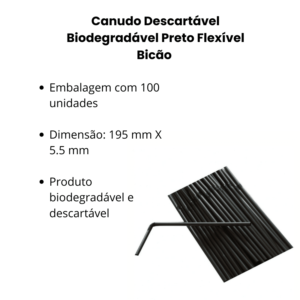 Canudo Descartável Bio Flex Preto Bicão – Kit com 2 Pacotes - e - dona