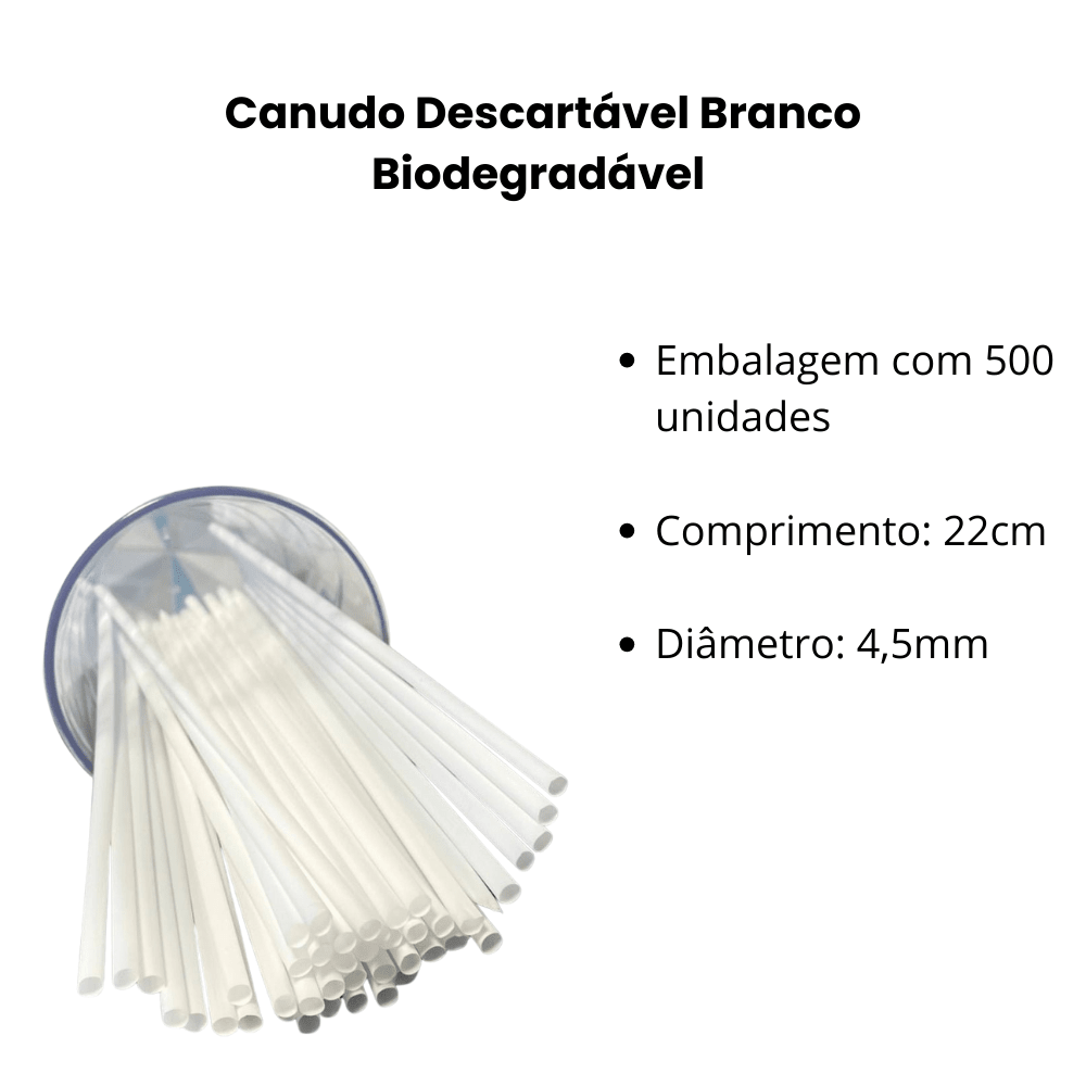Canudo Descartável Branco Biodegradável com 500 Unidades - e - dona